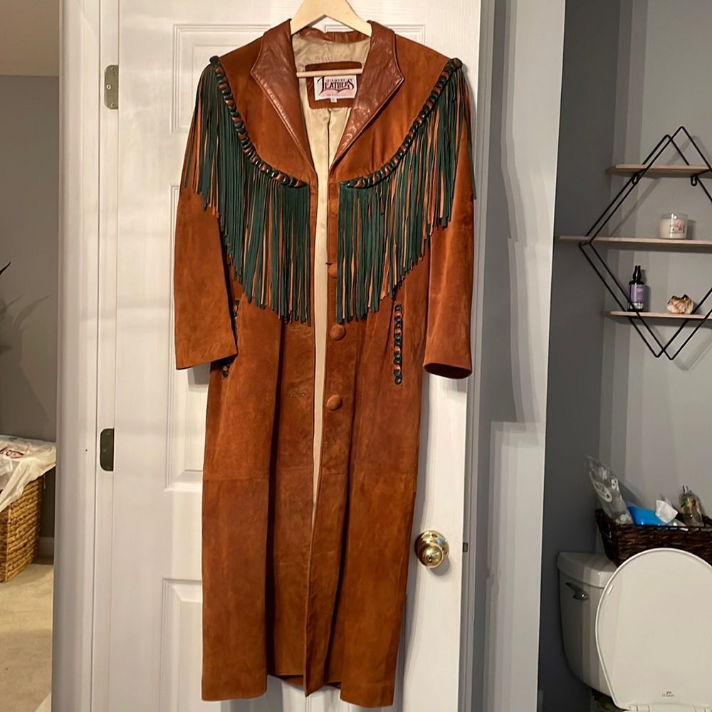 Vintage Southern suede leather trench coat. Made in the USA!